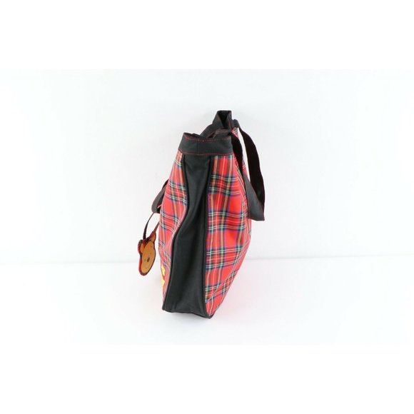 Vintage 90s Disney Winnie the Pooh Spell Out Plaid Handled Tote Bag Sack Red main image 9